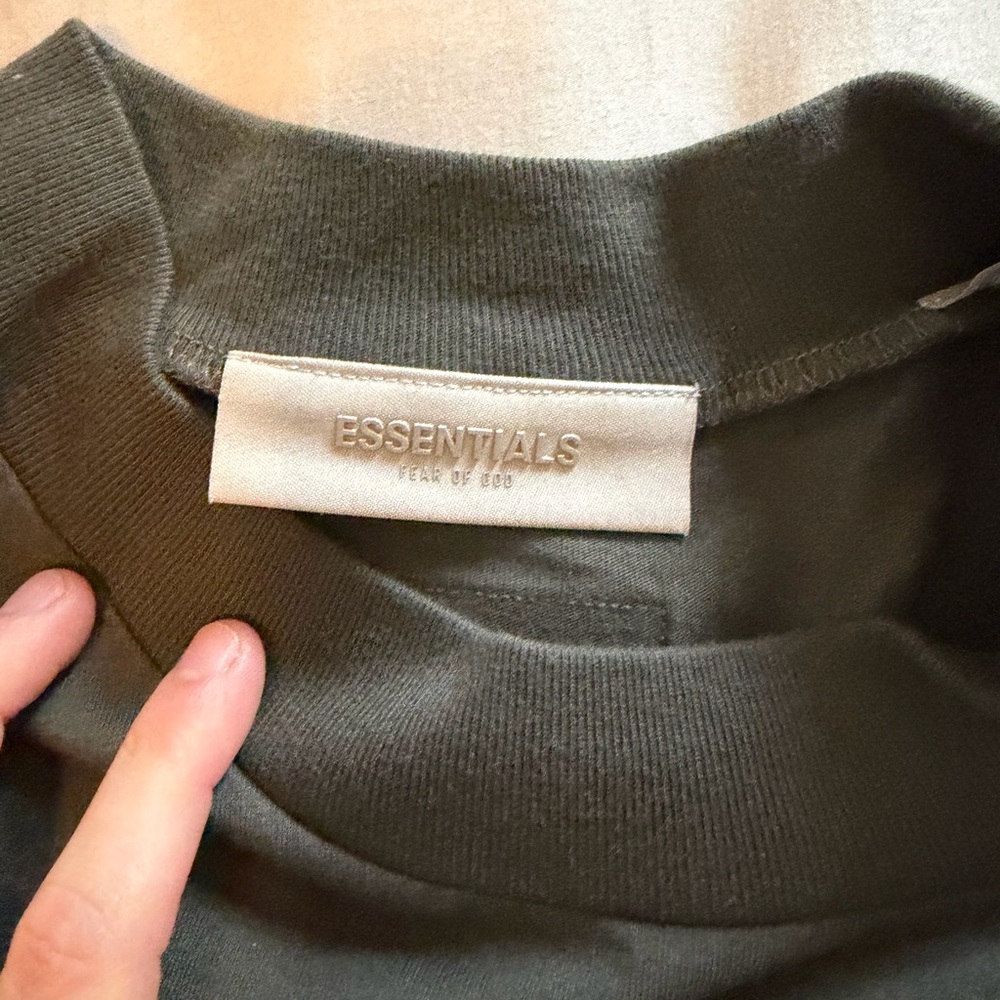 ESSENTIALS Charcoal Gray Embossed Logo Short Slee… - image 3